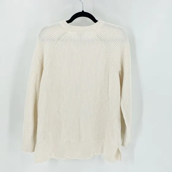 LL Bean ribbed 100% cotton side slit pullover cream colored sweater minimalist