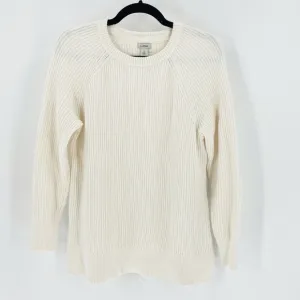 LL Bean ribbed 100% cotton side slit pullover cream colored sweater minimalist