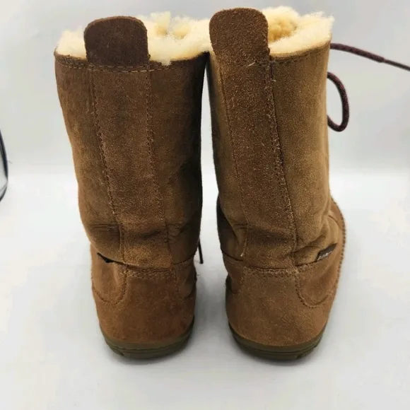 L.L. Bean Wicked Good Lodge Boots Suede Leather Sherling Brown Kids Girls Size 3