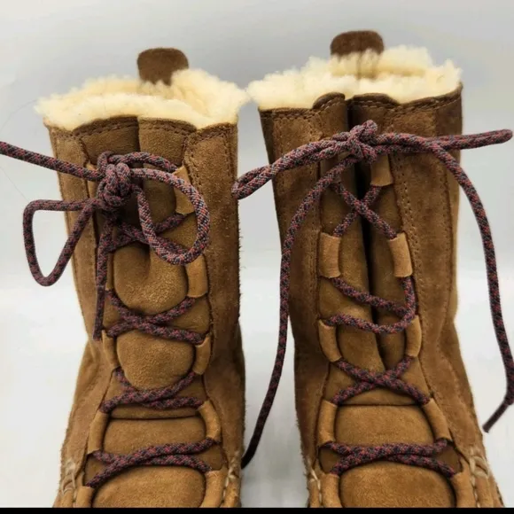 L.L. Bean Wicked Good Lodge Boots Suede Leather Sherling Brown Kids Girls Size 3