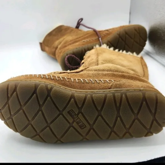 L.L. Bean Wicked Good Lodge Boots Suede Leather Sherling Brown Kids Girls Size 3