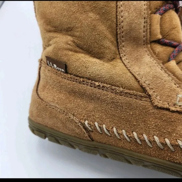 L.L. Bean Wicked Good Lodge Boots Suede Leather Sherling Brown Kids Girls Size 3