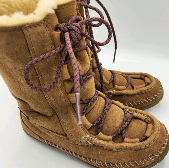 L.L. Bean Wicked Good Lodge Boots Suede Leather Sherling Brown Kids Girls Size 3