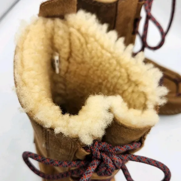 L.L. Bean Wicked Good Lodge Boots Suede Leather Sherling Brown Kids Girls Size 3
