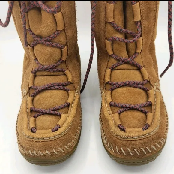 L.L. Bean Wicked Good Lodge Boots Suede Leather Sherling Brown Kids Girls Size 3