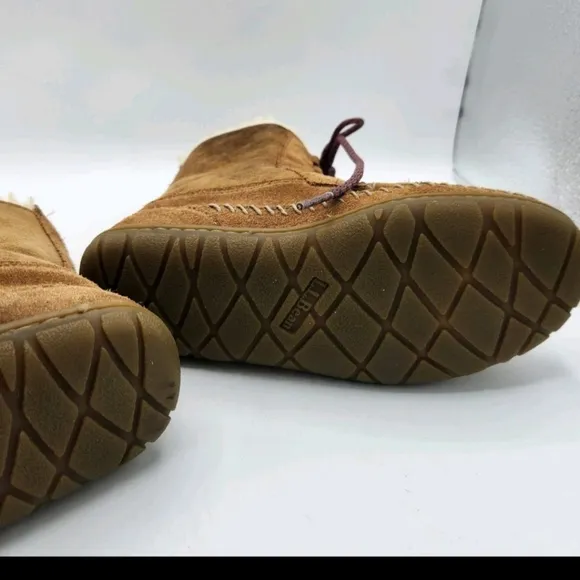 L.L. Bean Wicked Good Lodge Boots Suede Leather Sherling Brown Kids Girls Size 3