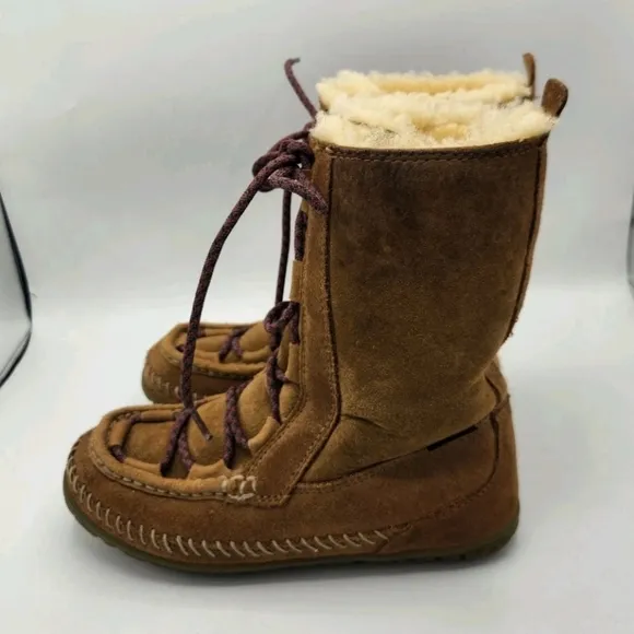 L.L. Bean Wicked Good Lodge Boots Suede Leather Sherling Brown Kids Girls Size 3