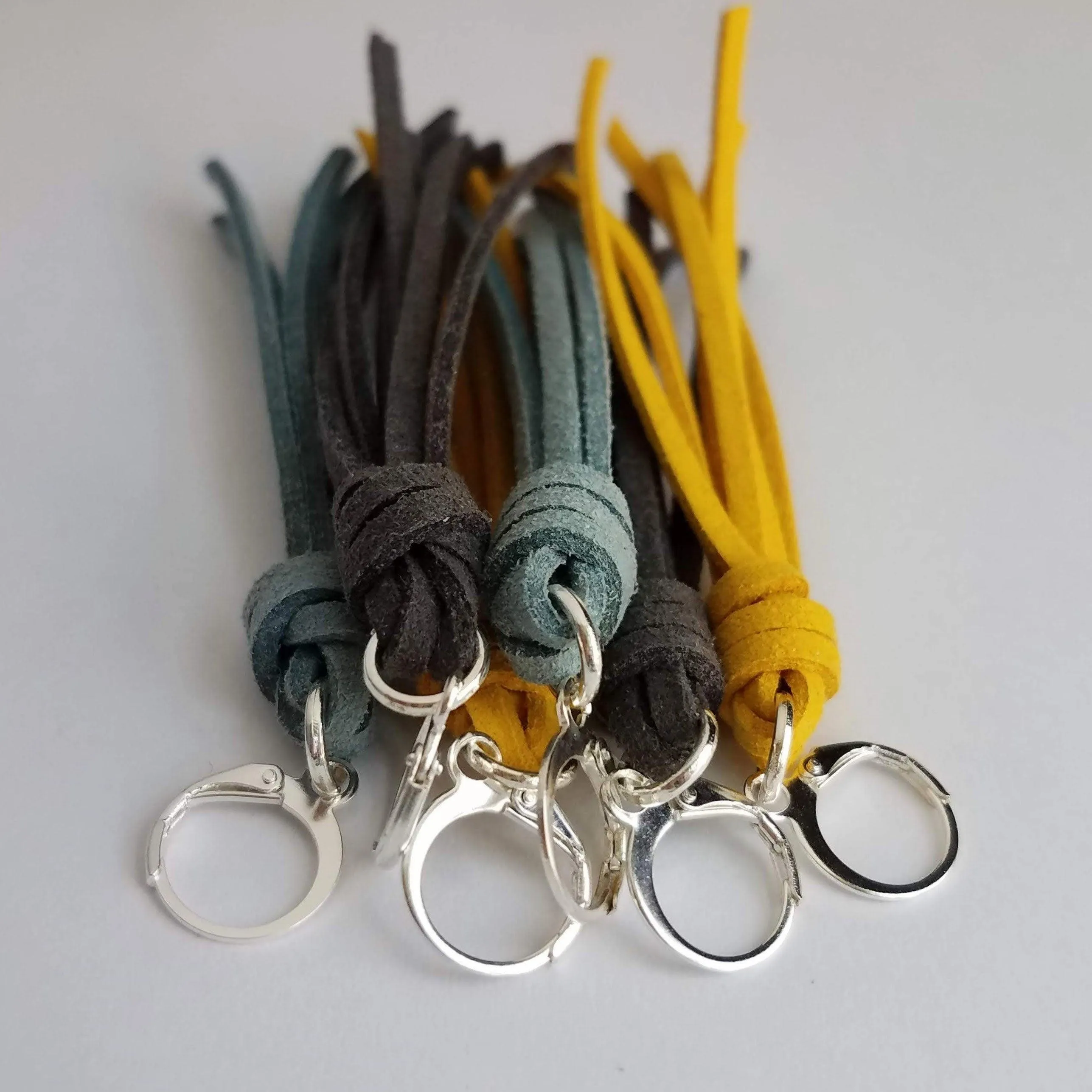 Long Tassel Earrings, faux suede tassel, goldenrod vegan leather tassel, harvest gold, mustard yellow, silver huggie hoop, round lever back