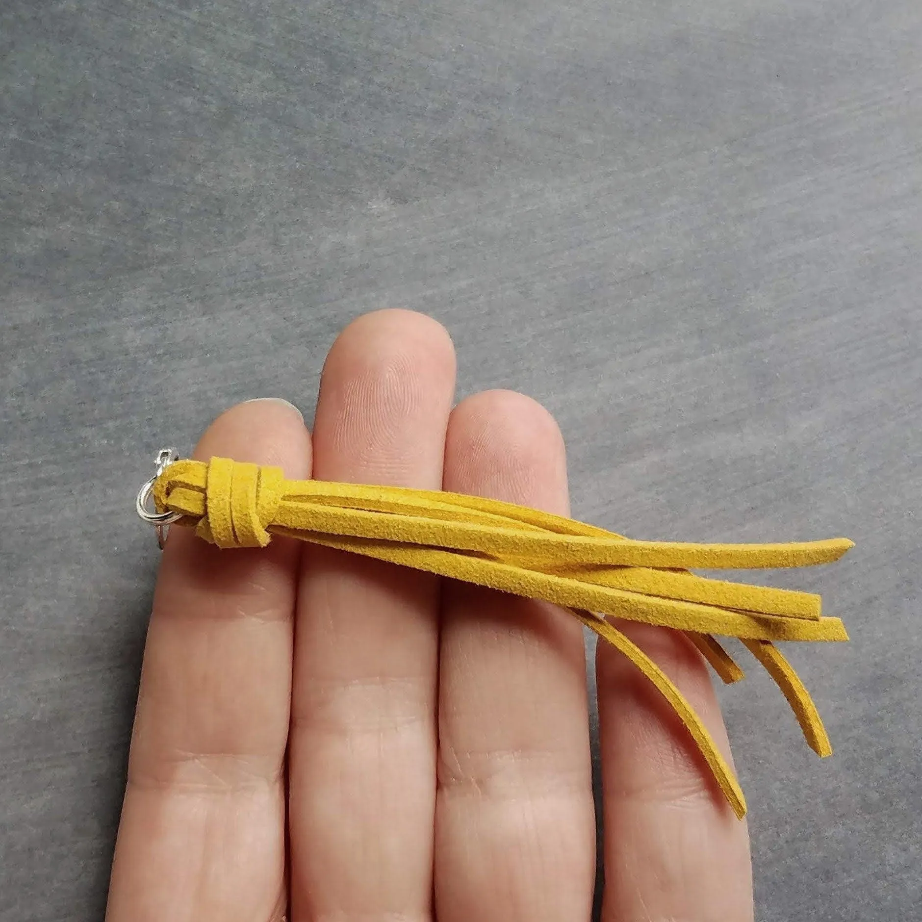 Long Tassel Earrings, faux suede tassel, goldenrod vegan leather tassel, harvest gold, mustard yellow, silver huggie hoop, round lever back