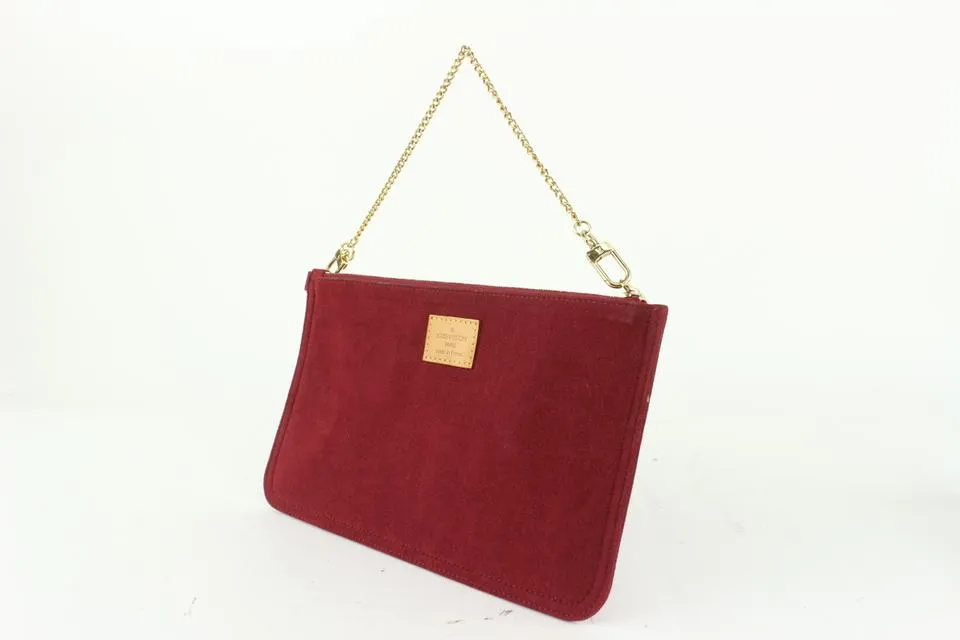 Louis Vuitton Burgundy Alcantara Suede Accessories Pouch Pochette Wristlet 927lv24