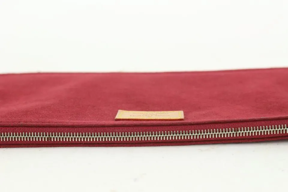 Louis Vuitton Burgundy Alcantara Suede Accessories Pouch Pochette Wristlet 927lv24