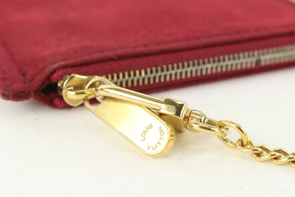 Louis Vuitton Burgundy Alcantara Suede Accessories Pouch Pochette Wristlet 927lv24