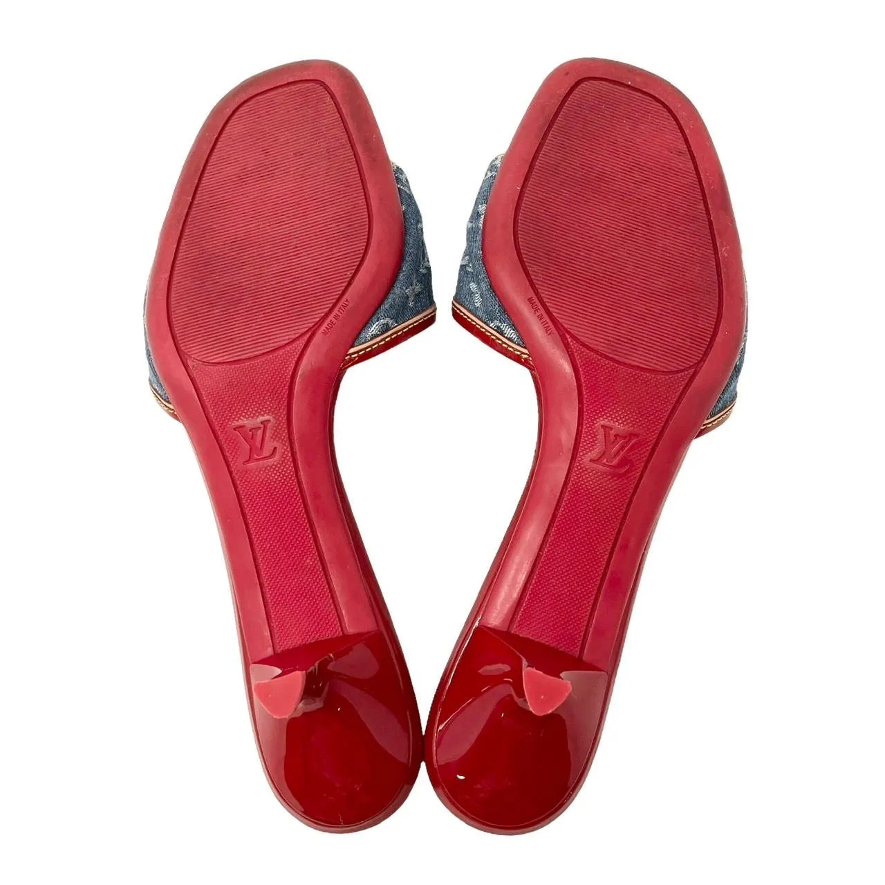 Louis Vuitton Denim   Red Kitten Heels
