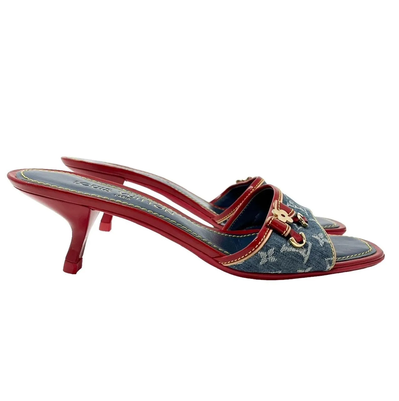 Louis Vuitton Denim   Red Kitten Heels