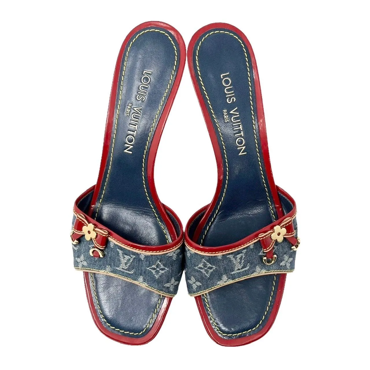 Louis Vuitton Denim   Red Kitten Heels
