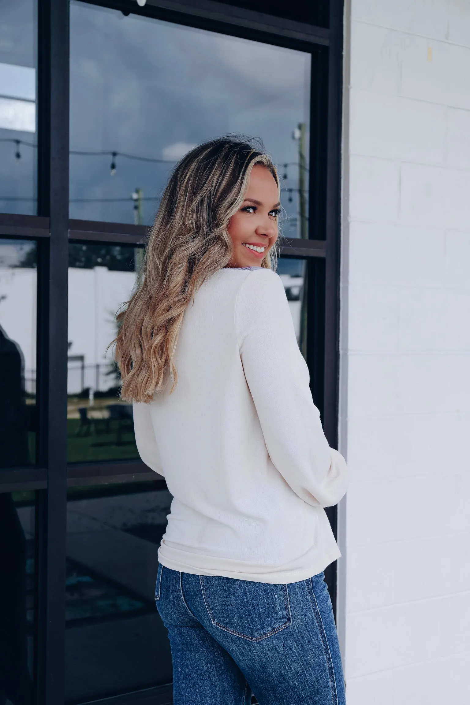Low-key Tie Dye Shoulder Accent Top - Beige