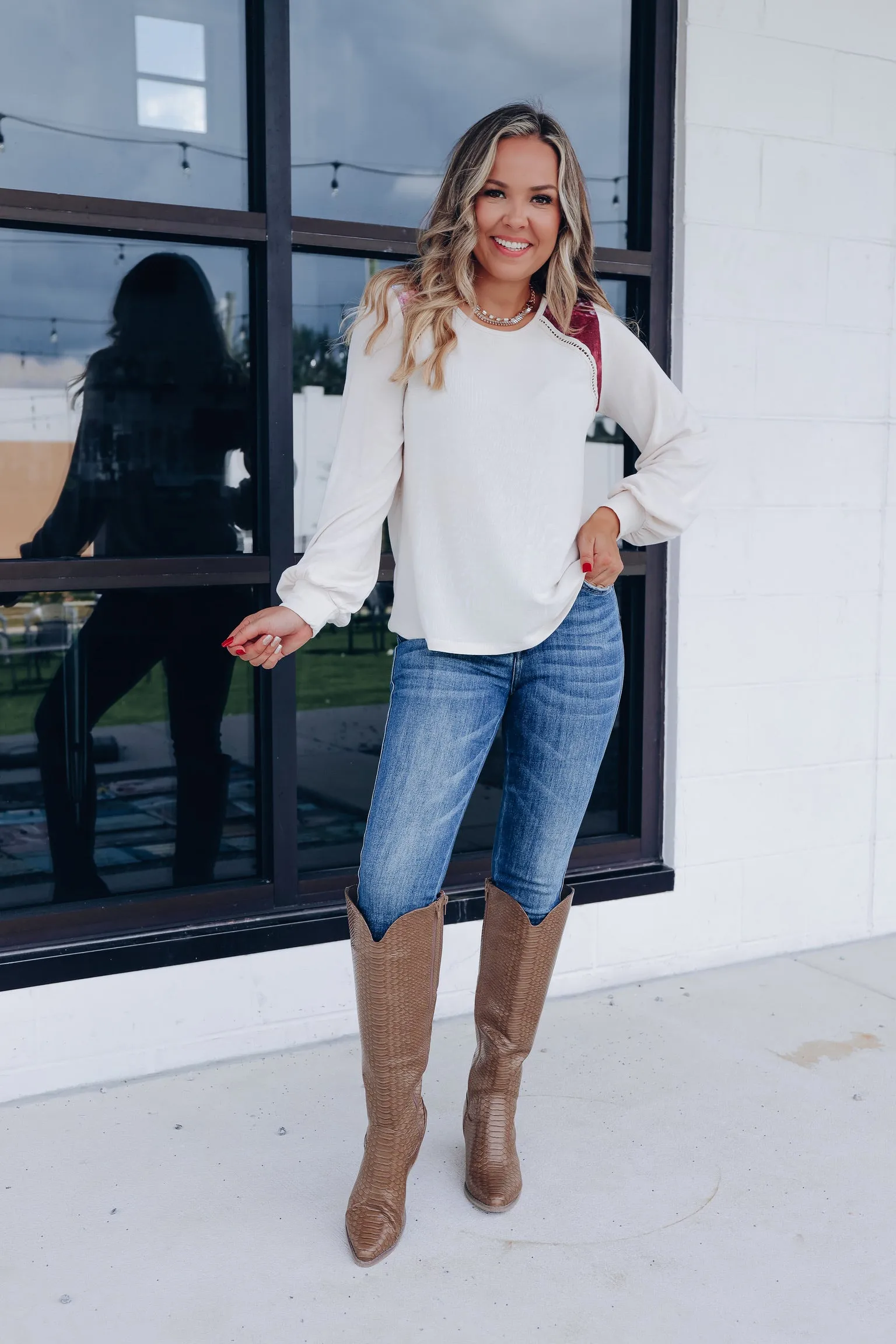Low-key Tie Dye Shoulder Accent Top - Beige