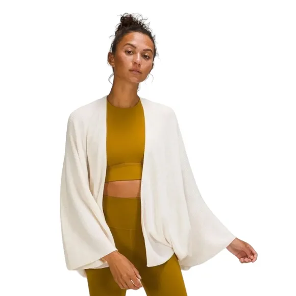 LULULEMON Cashlu White Opal Woven Knit Wrap Open Cardigan Size XS/S
