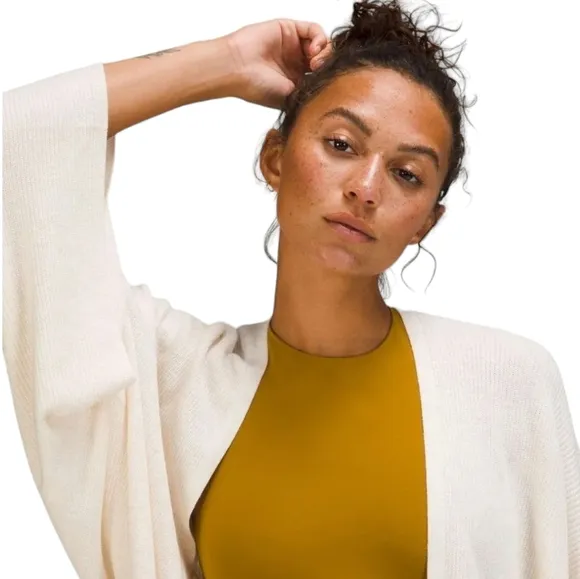 LULULEMON Cashlu White Opal Woven Knit Wrap Open Cardigan Size XS/S