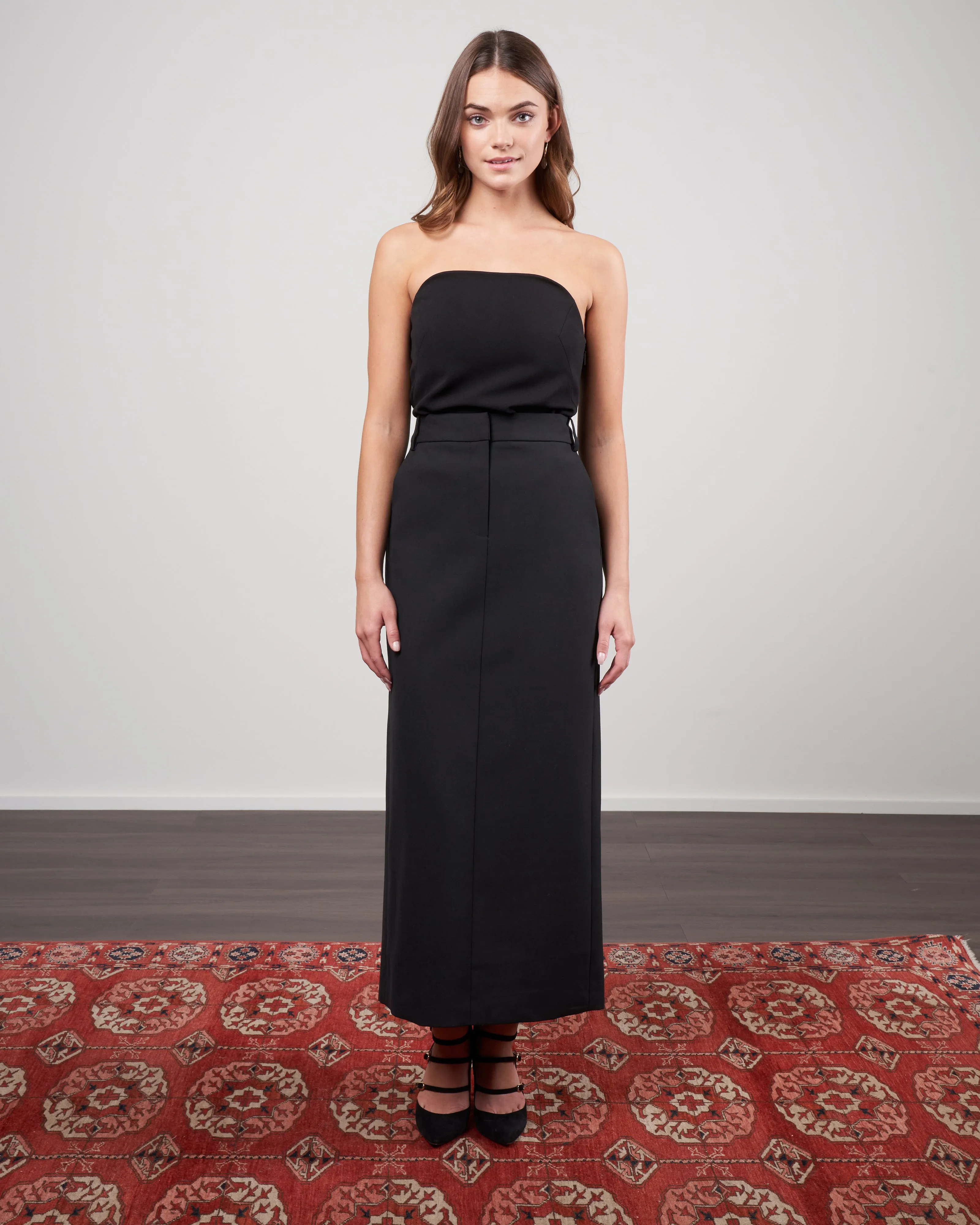 luxe plainweave maxi trouser skirt - black