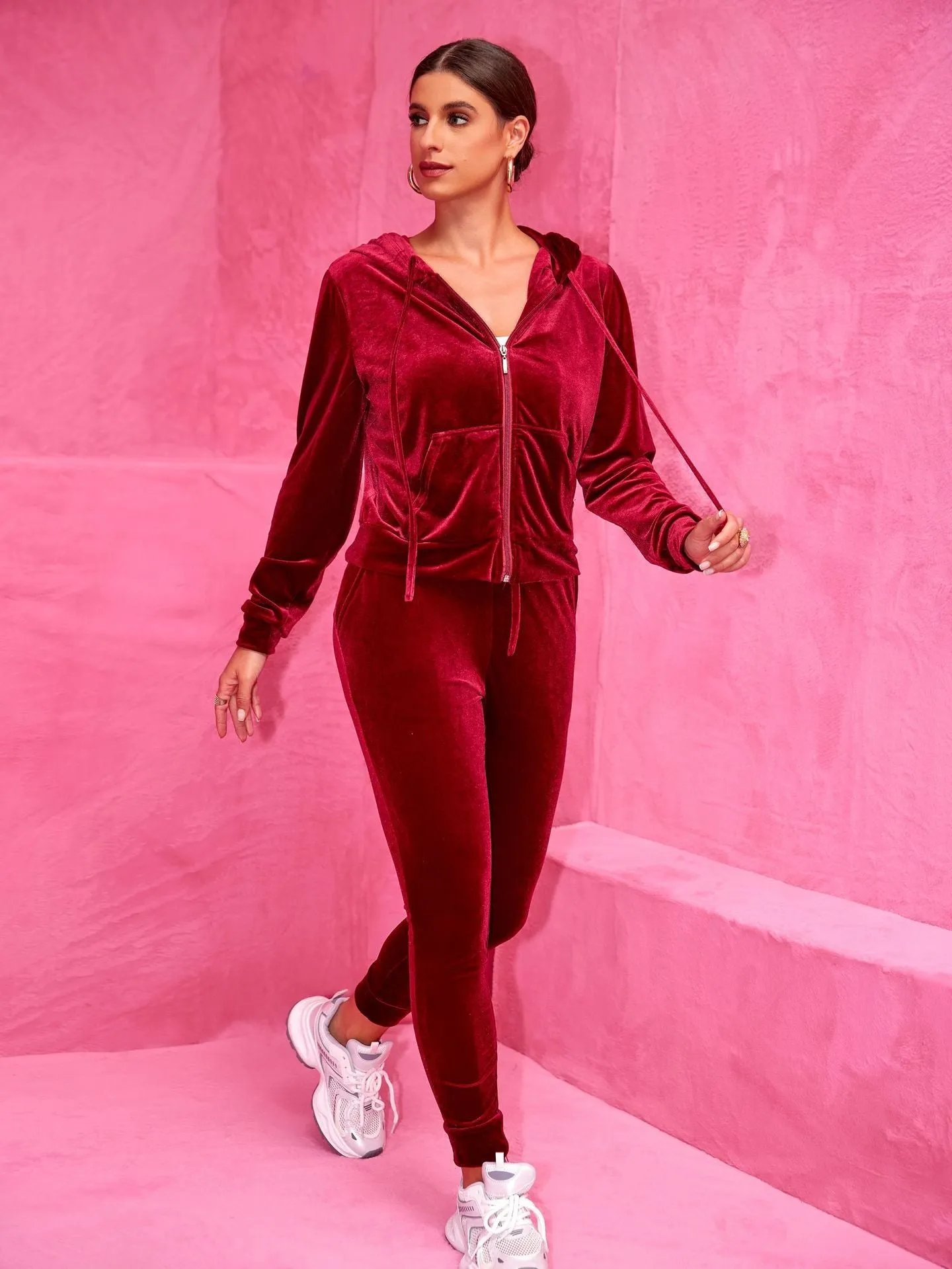 Luxurious Velvet Hooded Tracksuit for Stylish Comfort and Ease