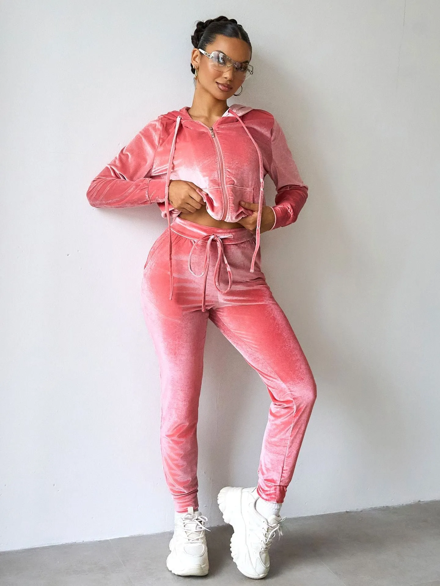Luxurious Velvet Hooded Tracksuit for Stylish Comfort and Ease