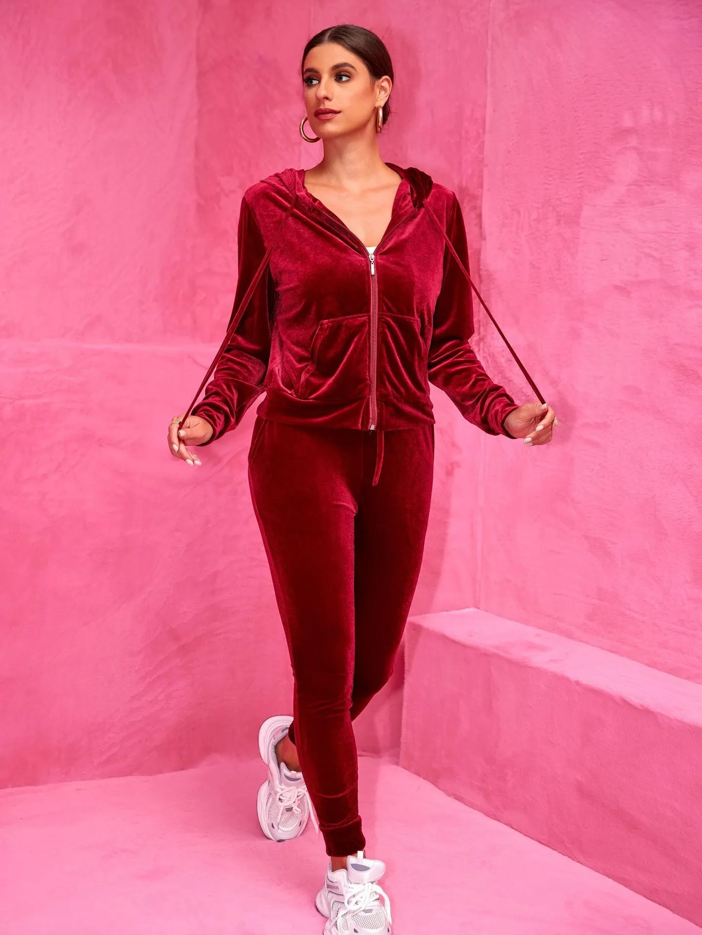 Luxurious Velvet Hooded Tracksuit for Stylish Comfort and Ease