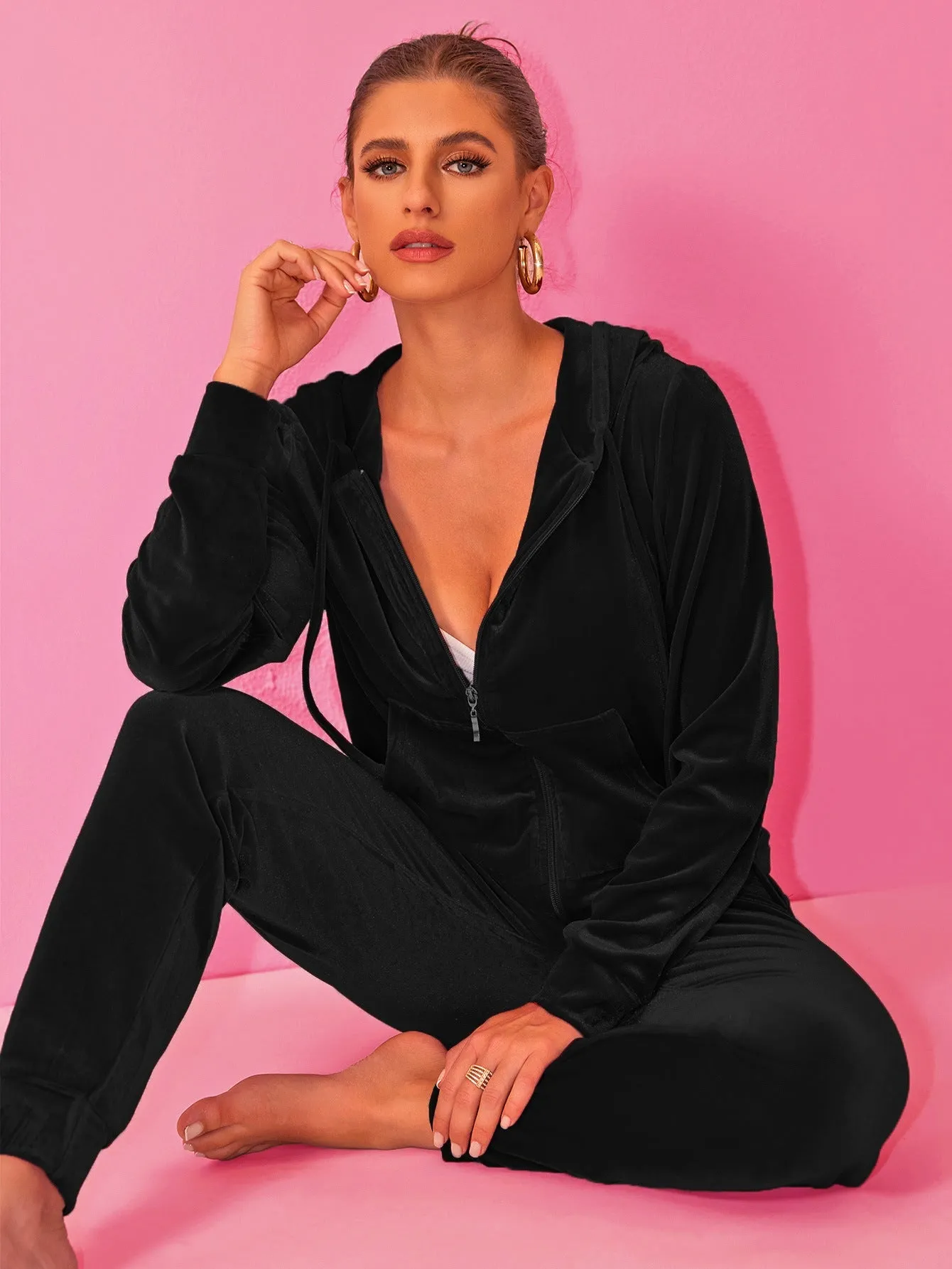 Luxurious Velvet Hooded Tracksuit for Stylish Comfort and Ease