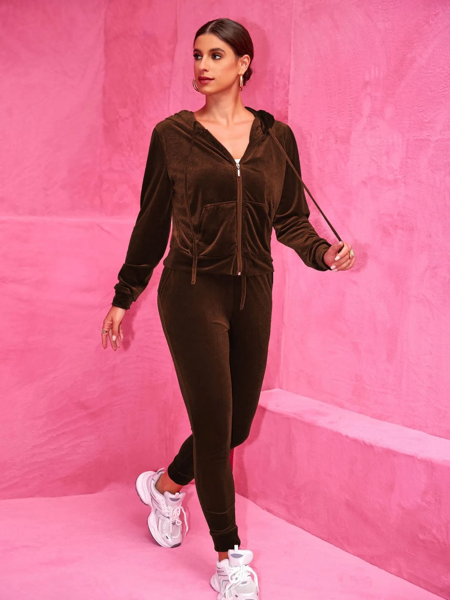 Luxurious Velvet Hooded Tracksuit for Stylish Comfort and Ease