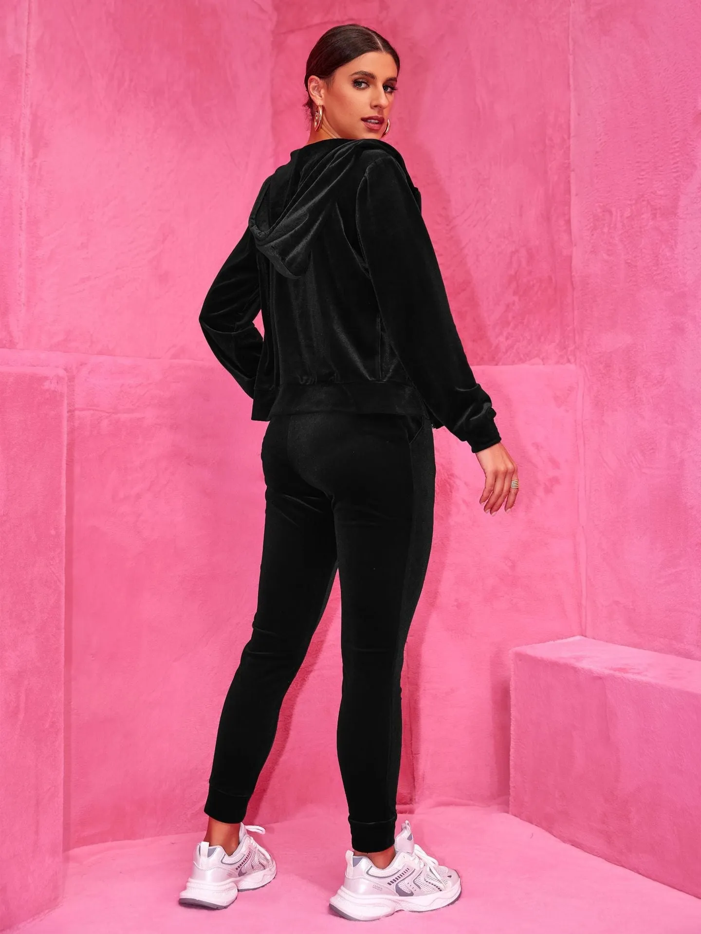 Luxurious Velvet Hooded Tracksuit for Stylish Comfort and Ease