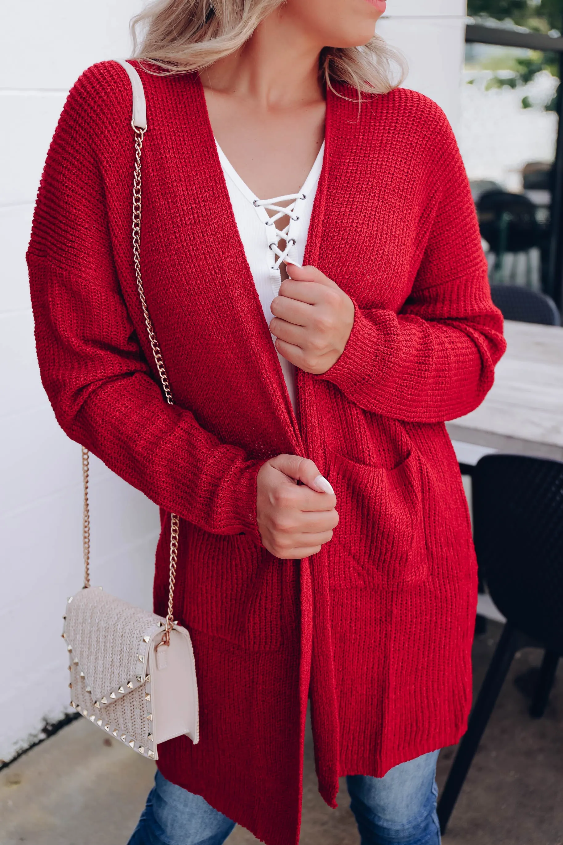 Maria Knit Open Front Cardigan - Burgundy