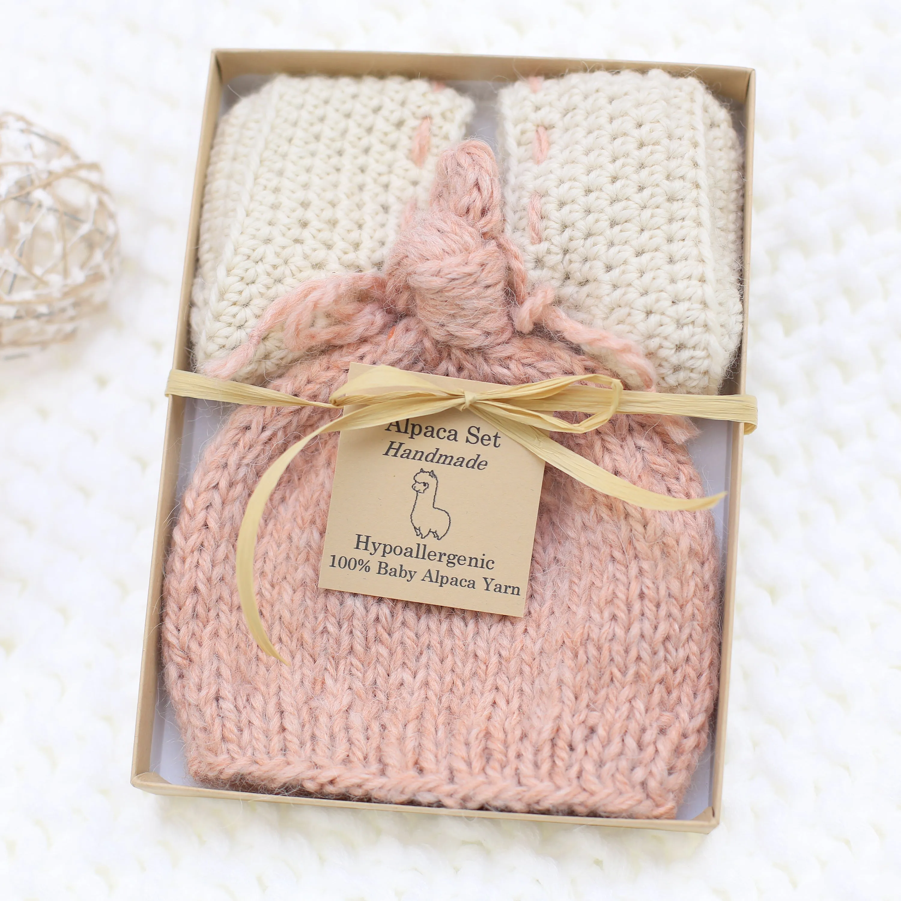 Mauve Knotted Cap & Bootie | 100% Alpaca | Newborn Baby