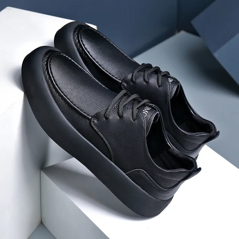 Men's Leather Flat Bottom Casual Sneakers Flexible & Light Low-top