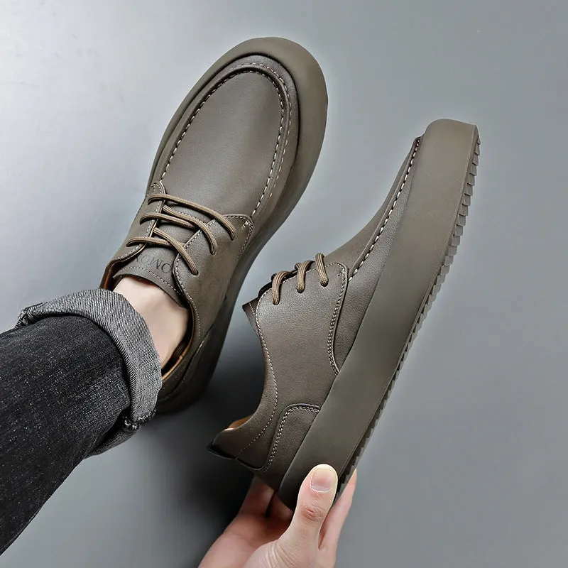 Men's Leather Flat Bottom Casual Sneakers Flexible & Light Low-top