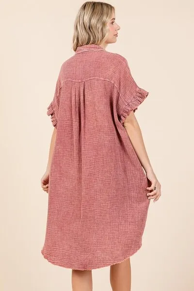 Mittoshop Mineral Wash Cotton Gauze Mini Shirt Dress
