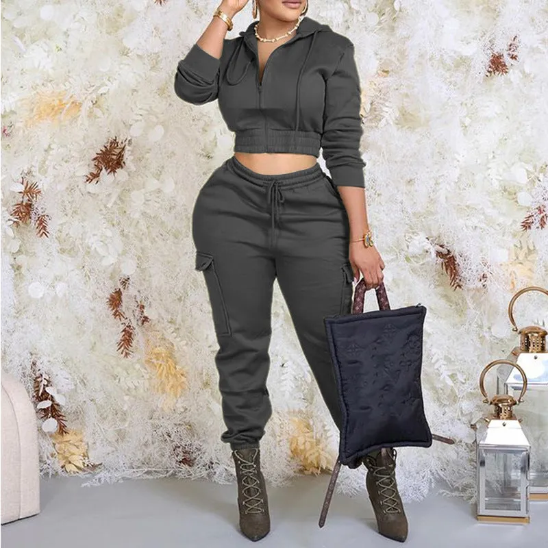 Modern Solid Color Zipper Hoodie and Trousers Tracksuit for Effortless Style