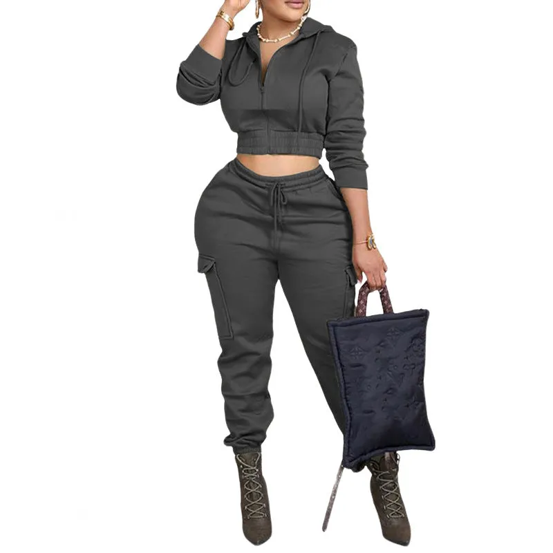 Modern Solid Color Zipper Hoodie and Trousers Tracksuit for Effortless Style