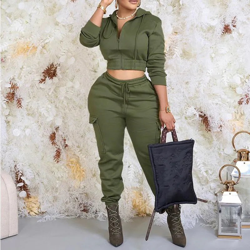 Modern Solid Color Zipper Hoodie and Trousers Tracksuit for Effortless Style