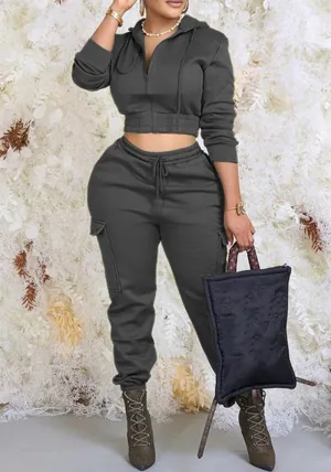 Modern Solid Color Zipper Hoodie and Trousers Tracksuit for Effortless Style