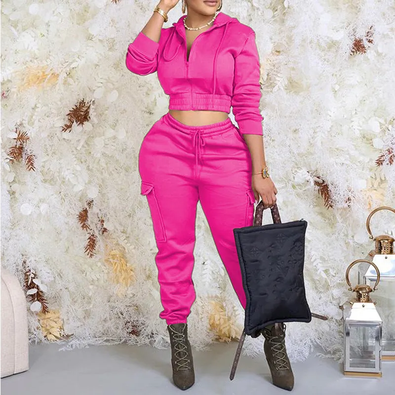 Modern Solid Color Zipper Hoodie and Trousers Tracksuit for Effortless Style