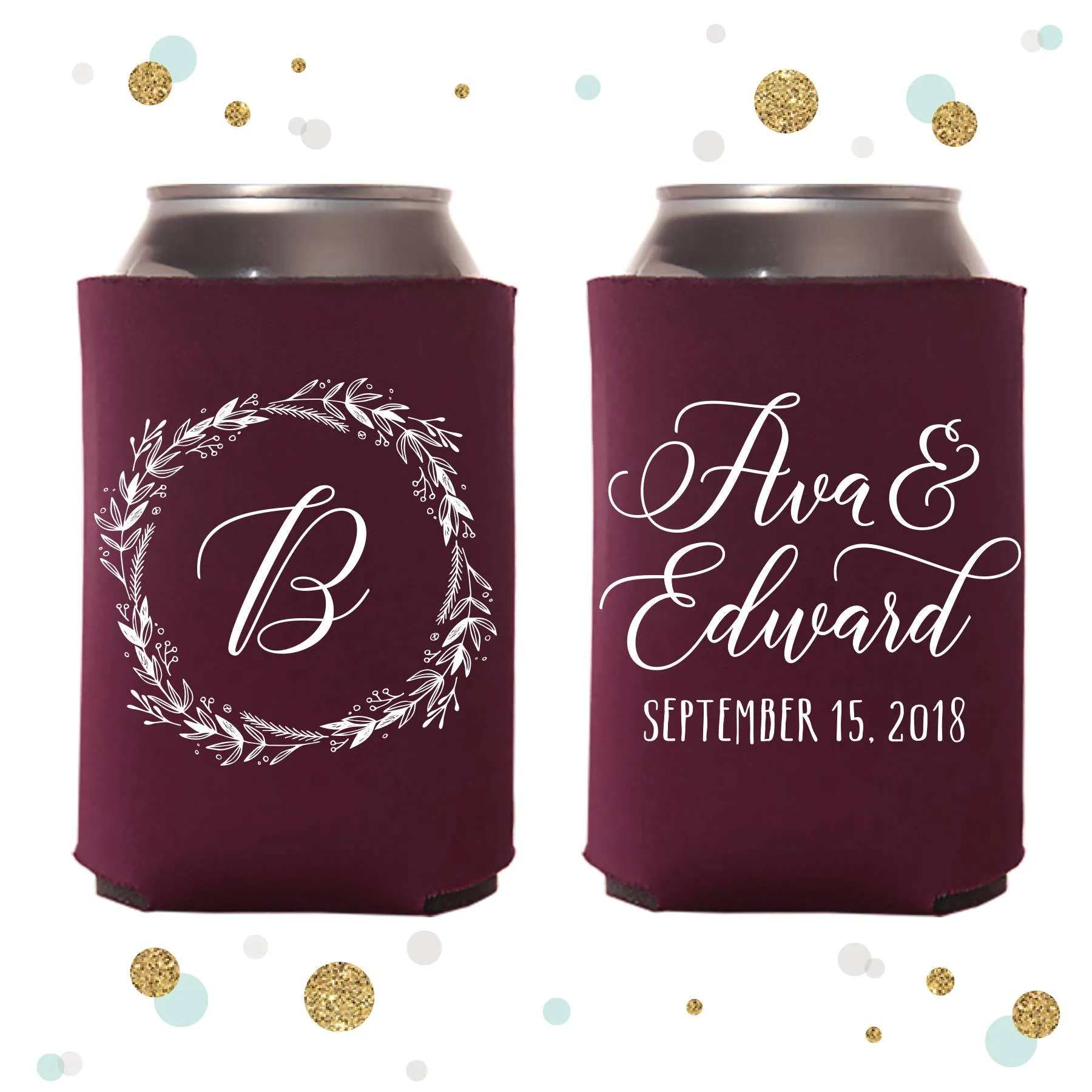 Monogram Wreath - Wedding Can Cooler #114R