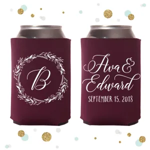 Monogram Wreath - Wedding Can Cooler #114R
