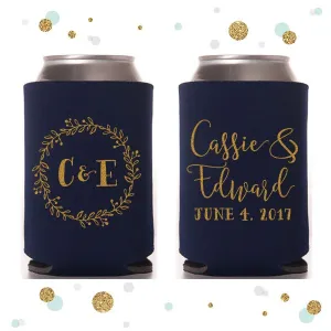 Monogram Wreath - Wedding Can Cooler #48R