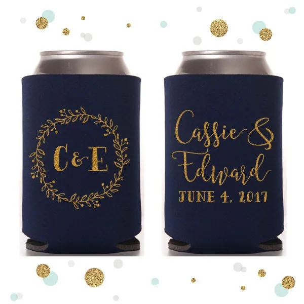 Monogram Wreath - Wedding Can Cooler #48R