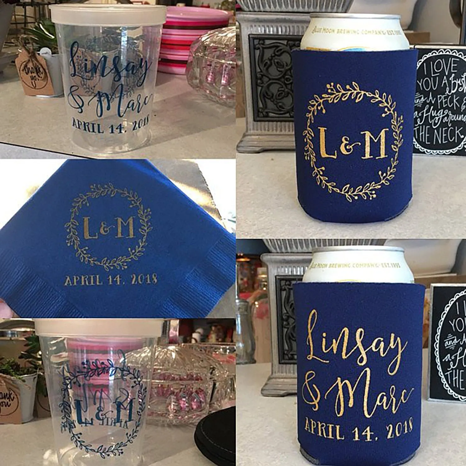 Monogram Wreath - Wedding Can Cooler #48R