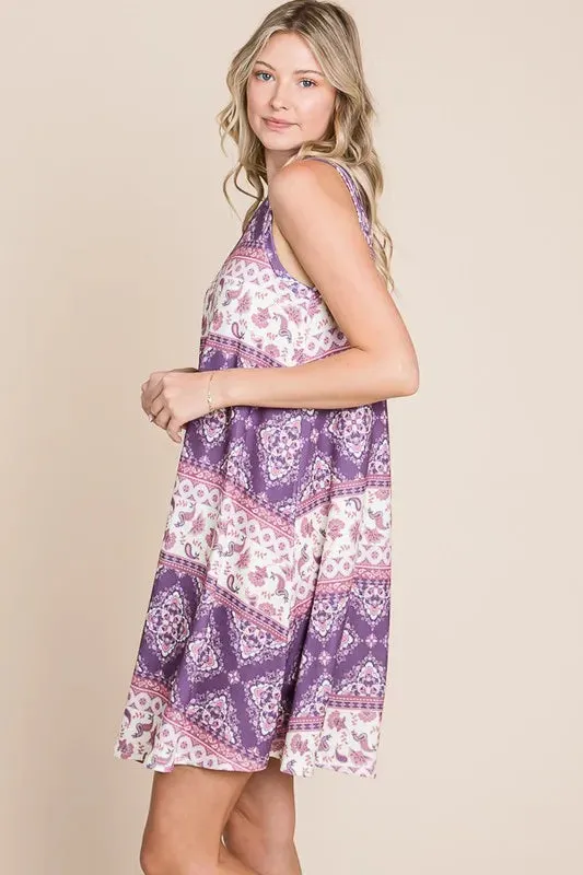 Multi-Print Sleeveless Dress