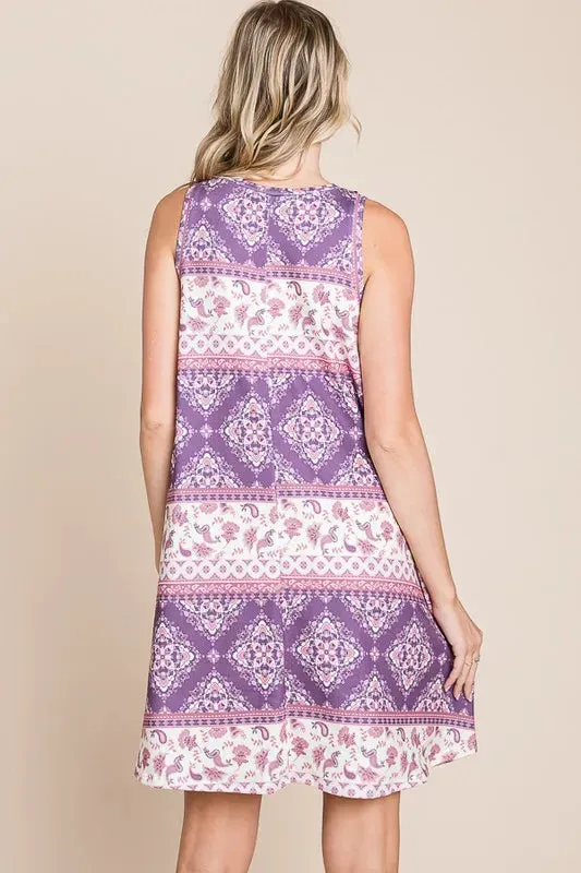Multi-Print Sleeveless Dress