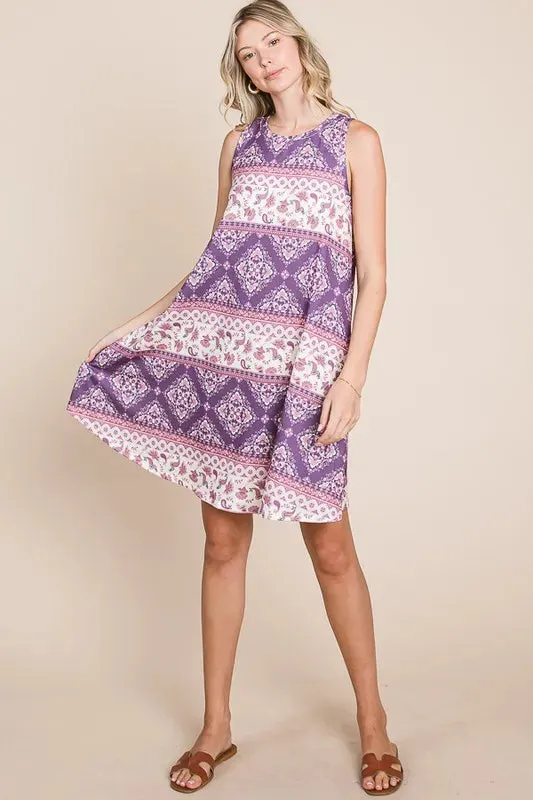 Multi-Print Sleeveless Dress