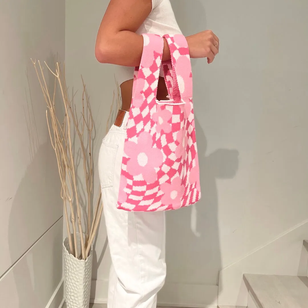 Nao Checkered Flower Tote Bag