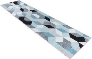 NEW HQCHOOSE Runner Rugs for Hallway Premium Soft Non Slip Area Rug Carpet 2' x 8' Washable Geometric Indoor Decor Mat with Safety Anti-Skid PVC Bottom for Living Room Bedroom Entryway Hallway, Teals/Greys